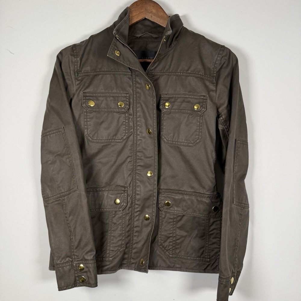 J.Crew Downtown Field Jacket Utility Green Resin Coated Coat XS